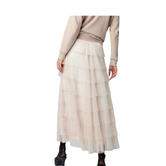 🆕 Simply Vera Vera Wang Soft Layered Tiered Tulle Maxi Skirt in Mushroom XS - Picture 4 of 14